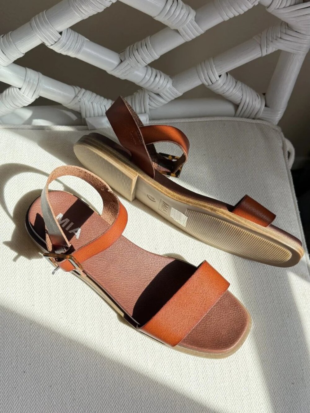MIA Lisbeth Women's Cognac Ankle Strap Flat Sandals Size 9M NWOT